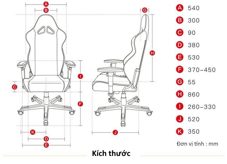 Kích thước ghế gaming WCG LEKITE