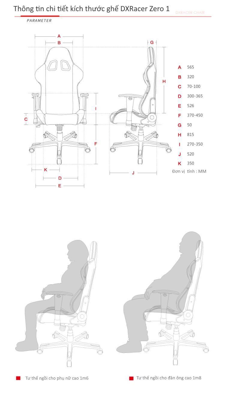 Kích thước ghế gaming DXRace Zero I